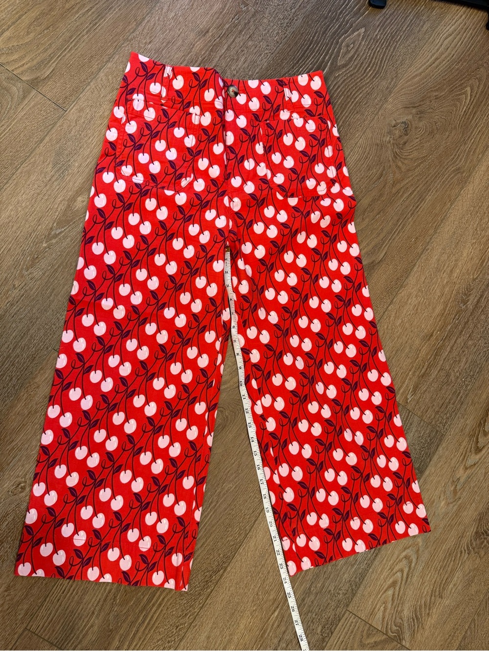 Maeve Petite Colette Red Cherry-Print  wide leg crop Pants